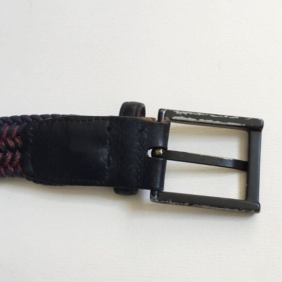 Torino Blue Mauve Woven Braided Rayon Elastic Stretch Leather Belt Size 42 - Picture 3 of 7